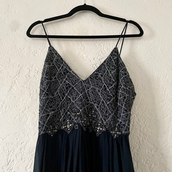 Badgley Mischka Navy Blue Ballerina Gown Long Maxi Dress Sleeveless Sz 6 - Picture 4 of 10